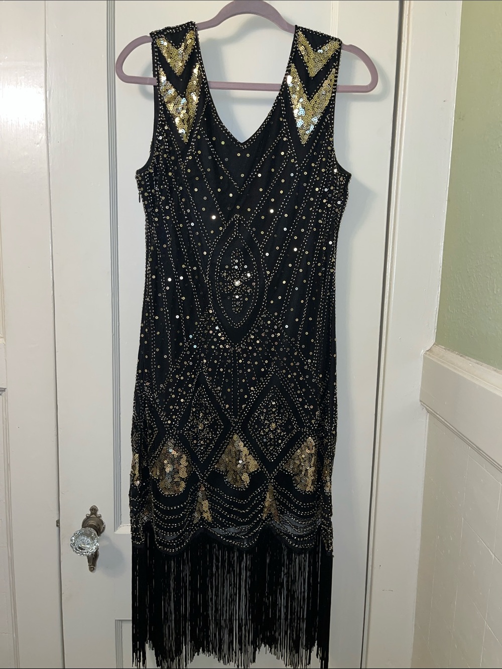 Black & Gold Beaded Fringe Women's Dress